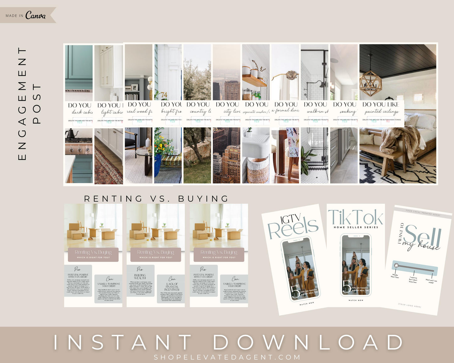 100 Modern Real Estate Posts for Social Media - Engagement Posts, Stories, & Reels for Facebook & Instagram Instant Download