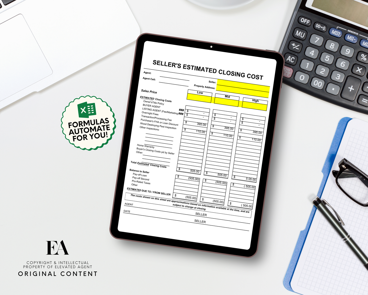 Sellers Estimated Closing Cost - Realtor Cost Spreadsheet