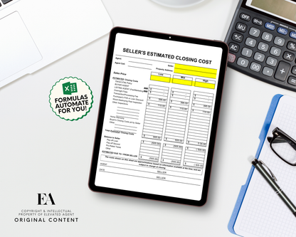 Sellers Estimated Closing Cost - Realtor Cost Spreadsheet