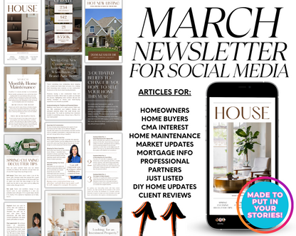 Real Estate Social Media Story, March Newsletter, Real Estate Newsletter, Real Estate Marketing, Real Estate Instagram, Newsletter Template