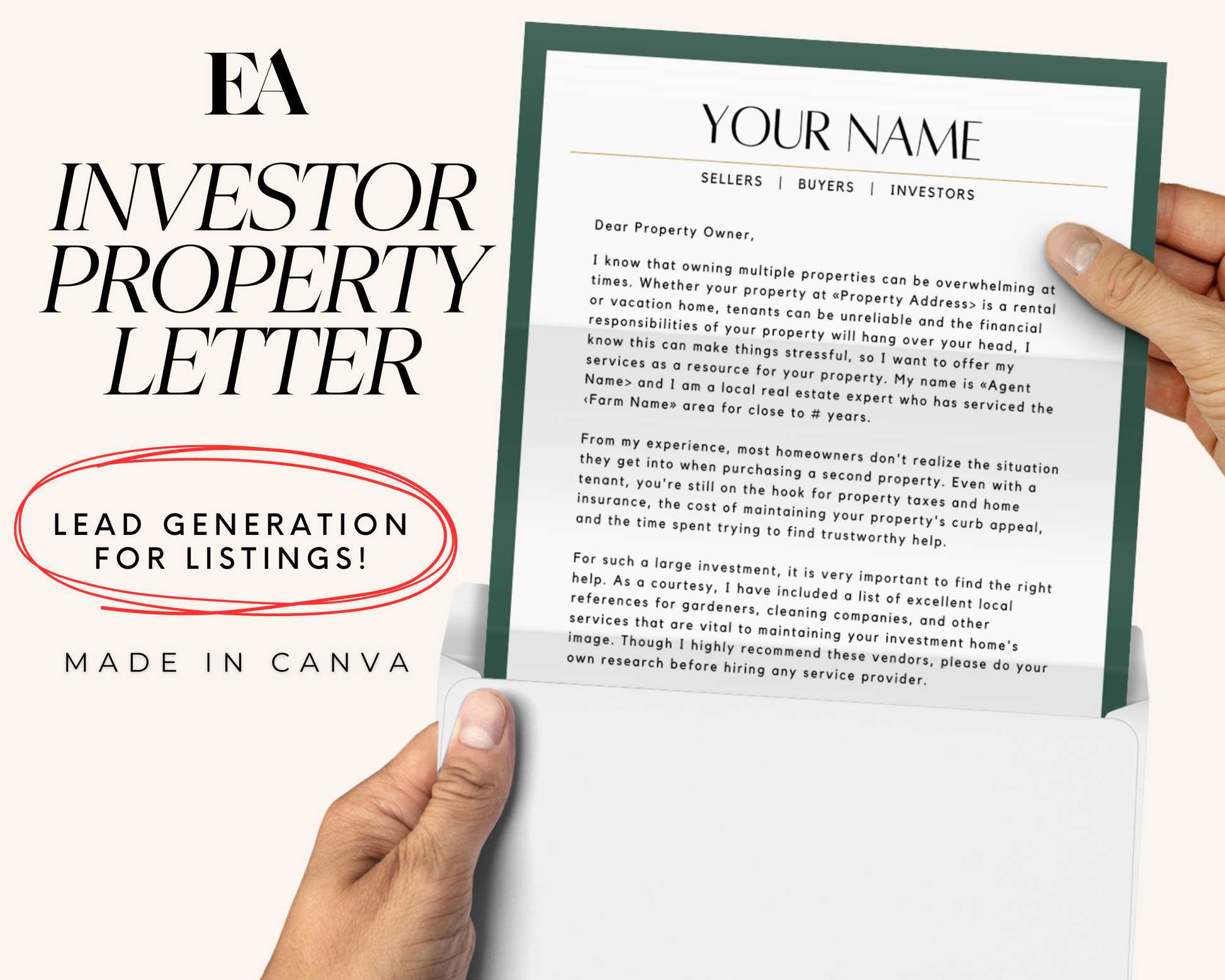 Real Estate Template for Investor Letter Real Estate Letter Template for Investors Real Estate Investing Printable Template