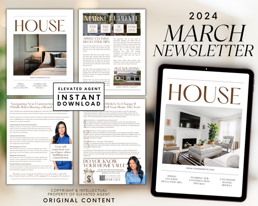 Real Estate March 2024 Newsletter, Real Estate Marketing, Real Estate Newsletter, Email Marketing, Canva Template, Printable