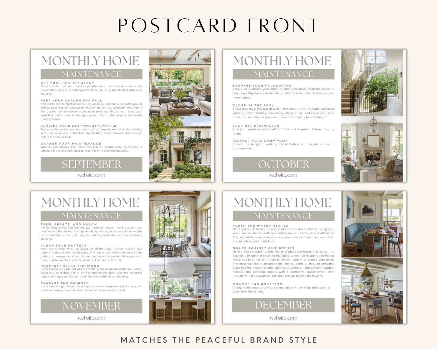 Real Estate Template – Home Maintenance Postcards - EDDM Peaceful Brand