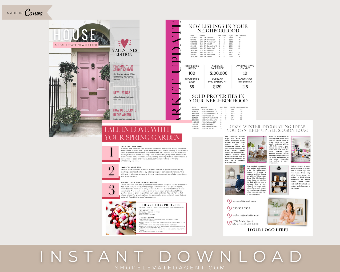 Real Estate Newsletter, February Newsletter, Valentines Newsletter, Real Estate Marketing, Realtor Email, Real Estate Templates, Real Estate, Made in Canva, Instant Download