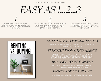 Real Estate Template for Rent or Buy Real Estate Renting Template for Buyers Real Estate Rent vs. Buy Printable Template