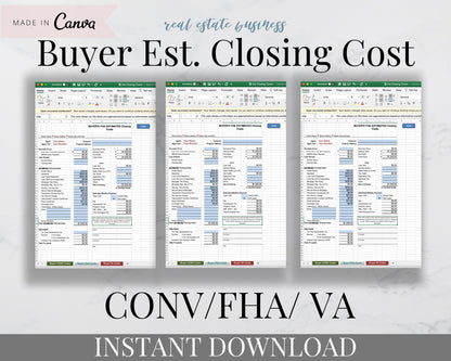 Buyers Estimated Closing Cost-Realtor Cost Excel Spreadsheet