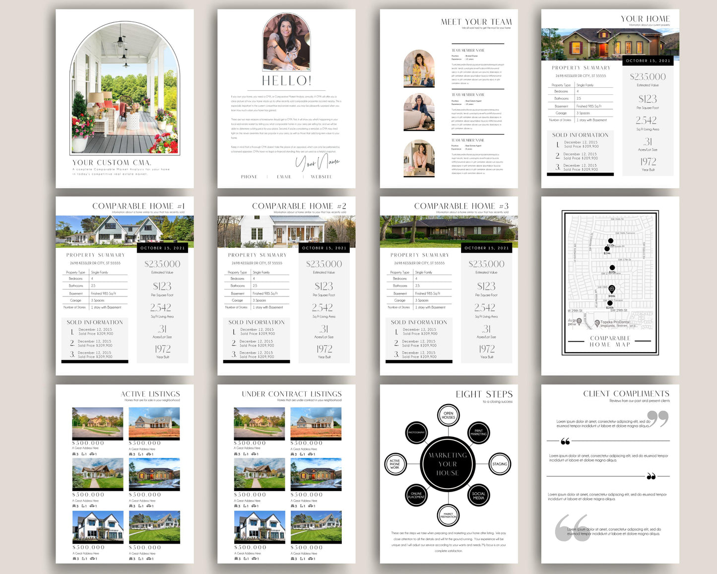 Comparable Market Analysis Report - Real Estate Agent, Realtor Marketing - Instant Download with 22 pages, 2 styles in 1 Template Made in Canva