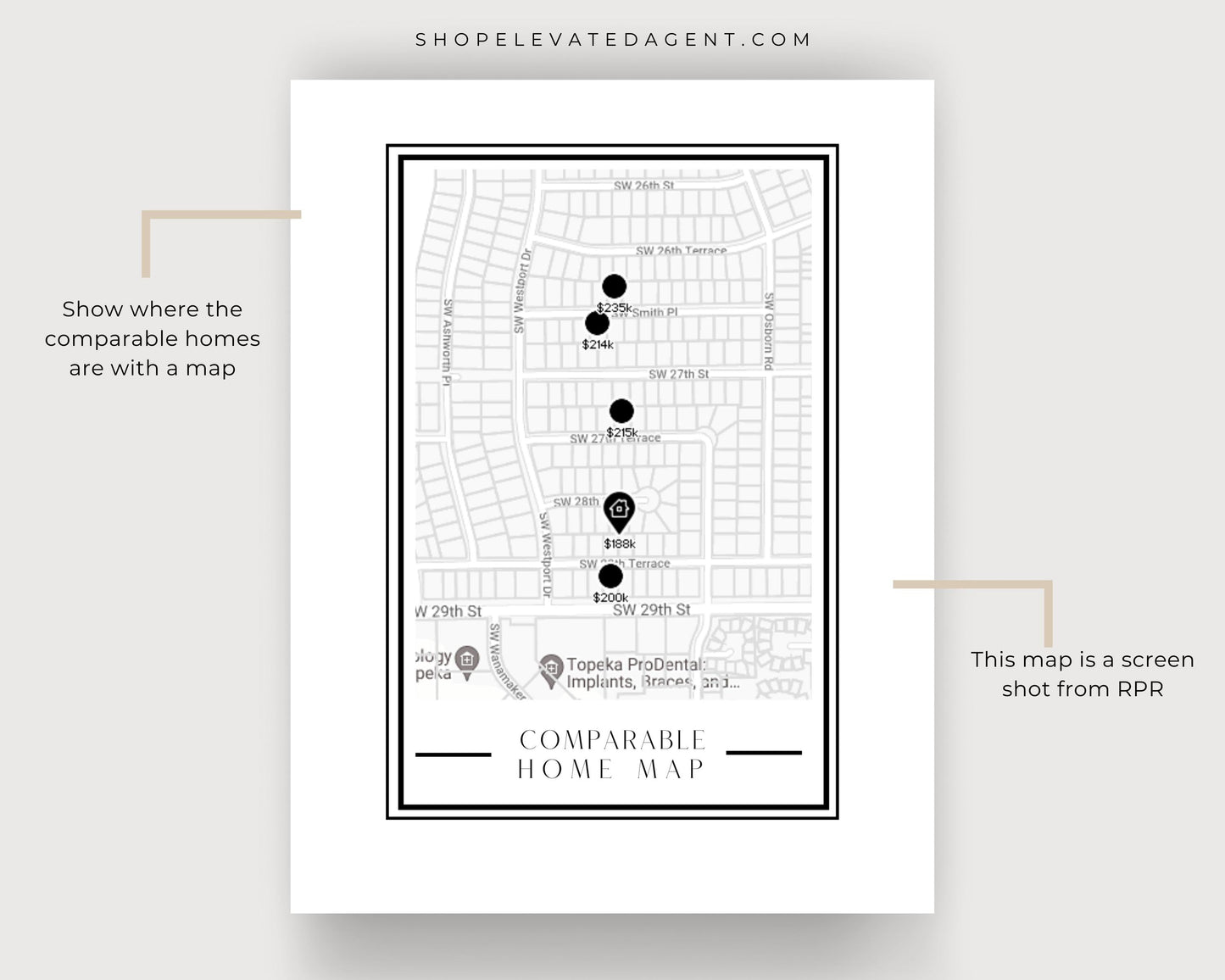 Comparable Market Analysis Report - Real Estate Agent, Realtor Marketing - Comparable Home Map - Instant Download Template Made in Canva