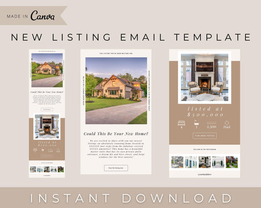 Real Estate New Listing Email Newsletter Template for Realtors - Instant Download - Real Estate Marketing - Made in Canva