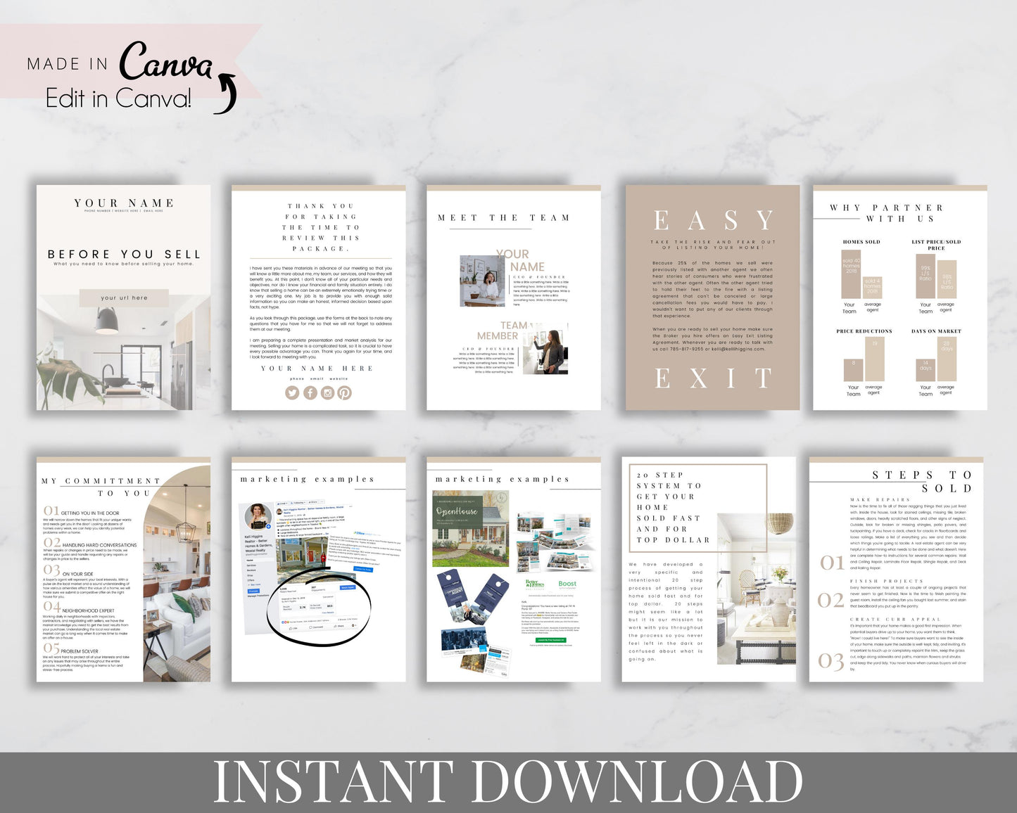 Pre-Listing Real Estate Presentation Instant Download for Real Estate Agents, Realtors - Instant Download - Made in Canva