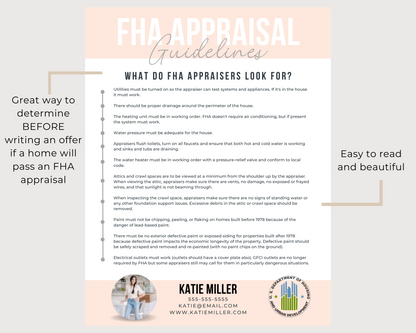 Official FHA Guidelines Flyer, Instant Download, Home Appraisal Handout for Real Estate Agents, Realtors, Home Buying, Home Selling, HUD Guidelines, Real Estate Marketing