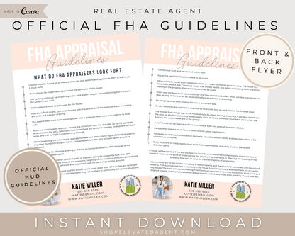 Official FHA Guidelines Flyer, Instant Download, Home Appraisal Handout for Real Estate Agents, Realtors, Home Buying, Home Selling, HUD Guidelines, Real Estate Marketing