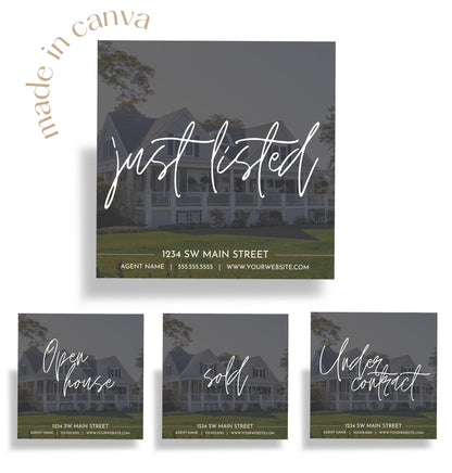 Real Estate Facebook and Instagram Frames - Just Listed , Sold, Open House, Under Contract Posts - Social Media Real Estate Marketing for Realtors, Agents - Instant Download