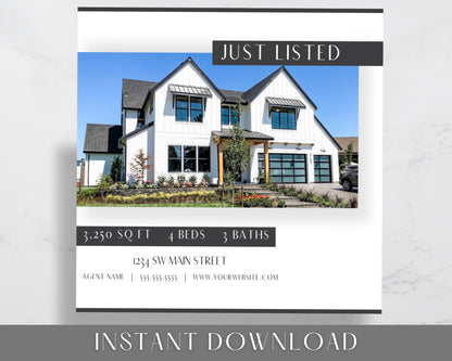 Real Estate Facebook and Instagram Frames - Just Listed , Sold, Open House, Under Contract Posts - Social Media Real Estate Marketing for Realtors, Agents - Instant Download
