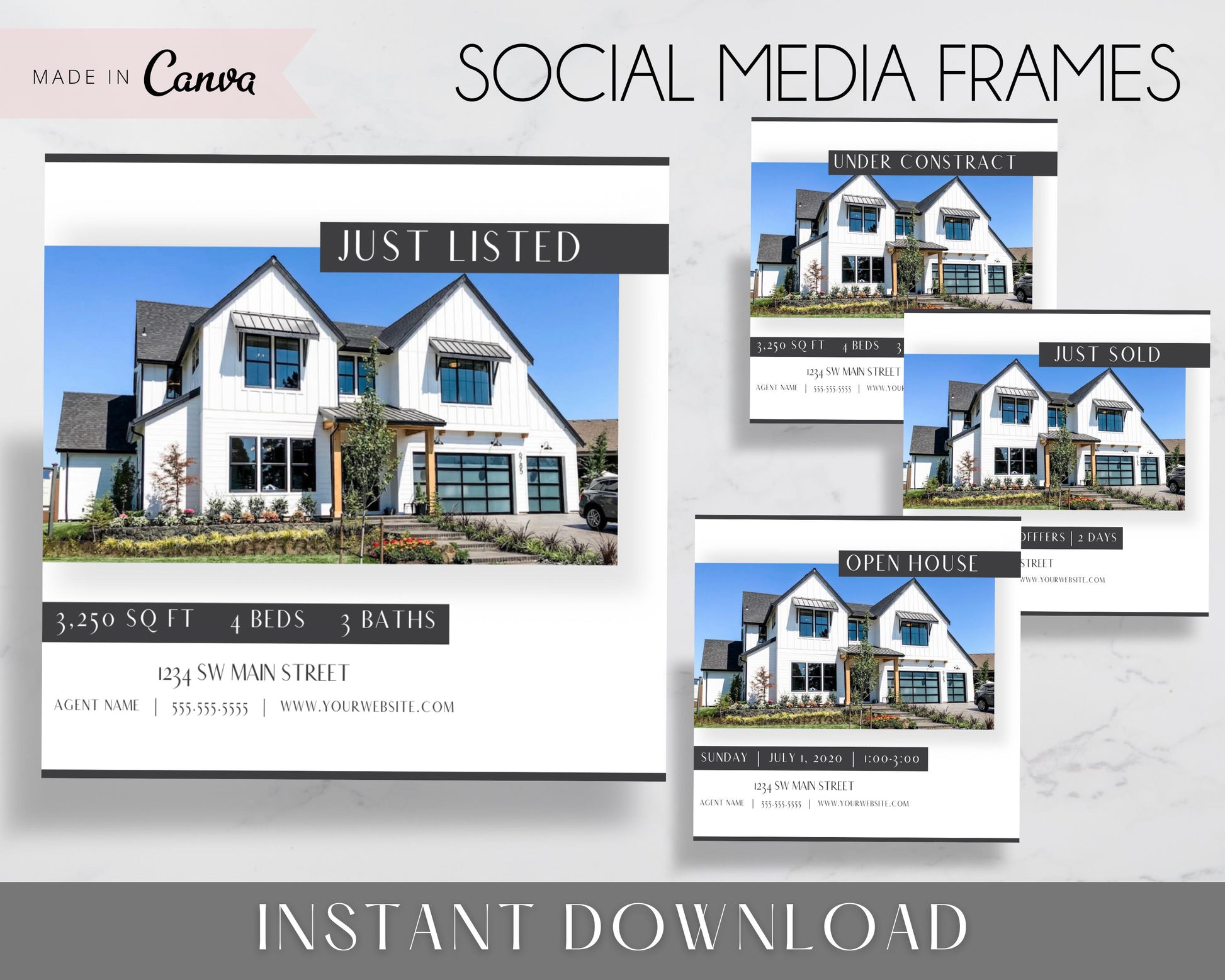 Real Estate Facebook and Instagram Frames - Just Listed , Sold, Open House, Under Contract Posts - Social Media Real Estate Marketing for Realtors, Agents - Instant Download