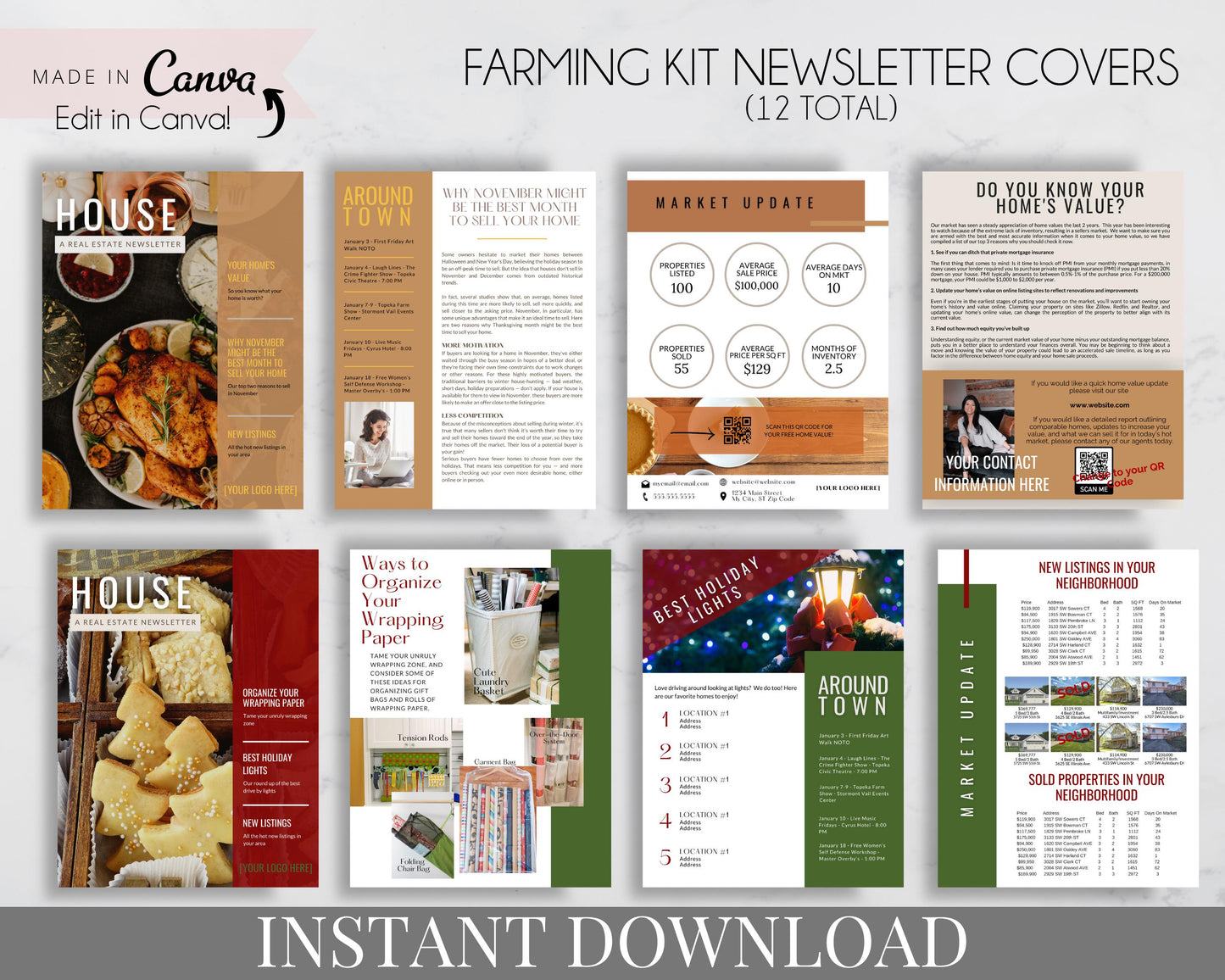 Real Estate Farming Kit Marketing for Realtors, Agents - Instant Download - Farming Kit Newsletter Cover Templates