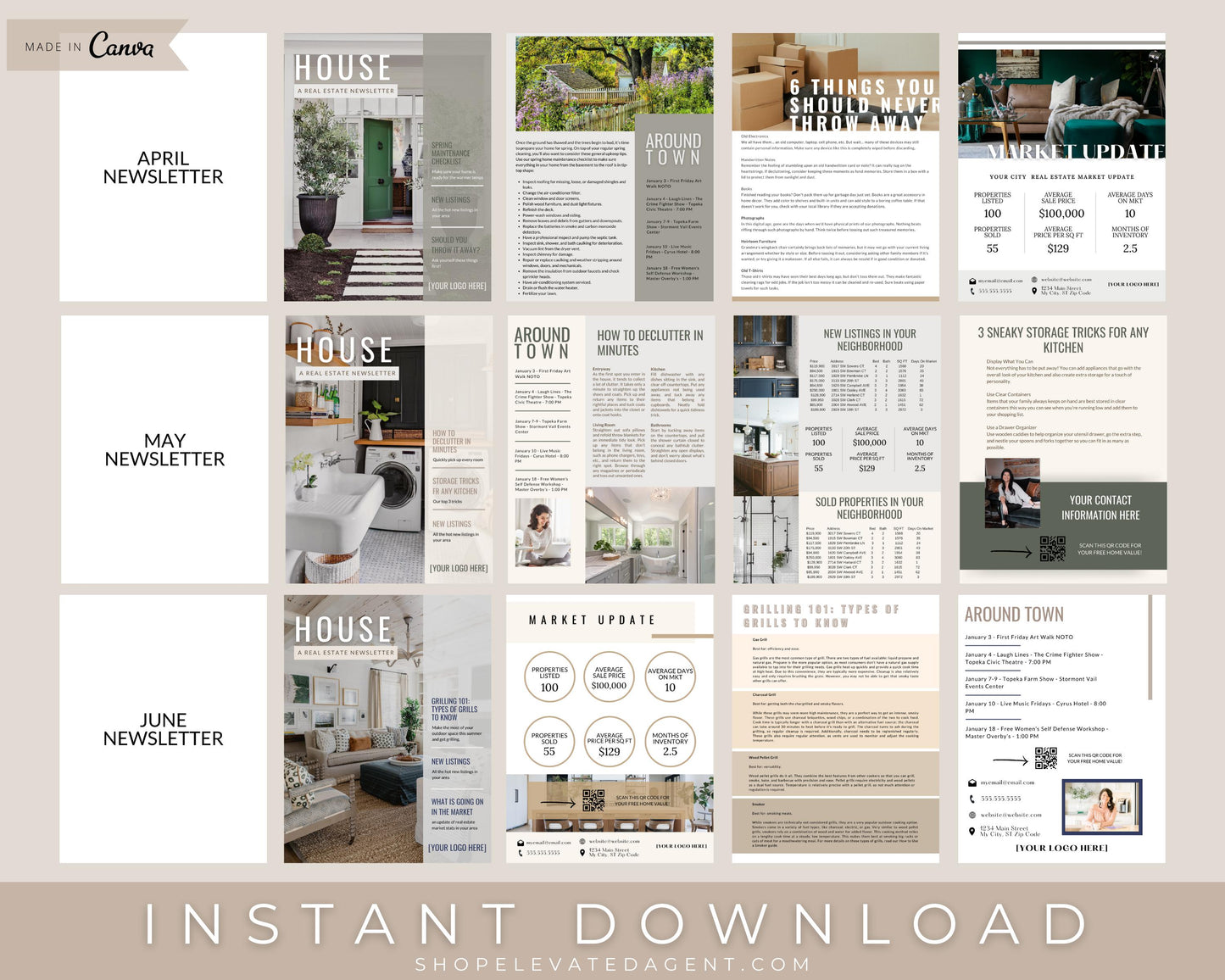 Real Estate Agent Ultimate Newsletter Bundle - 12 Monthly Realtor Newsletter Templates - Instant Download Made in Canva