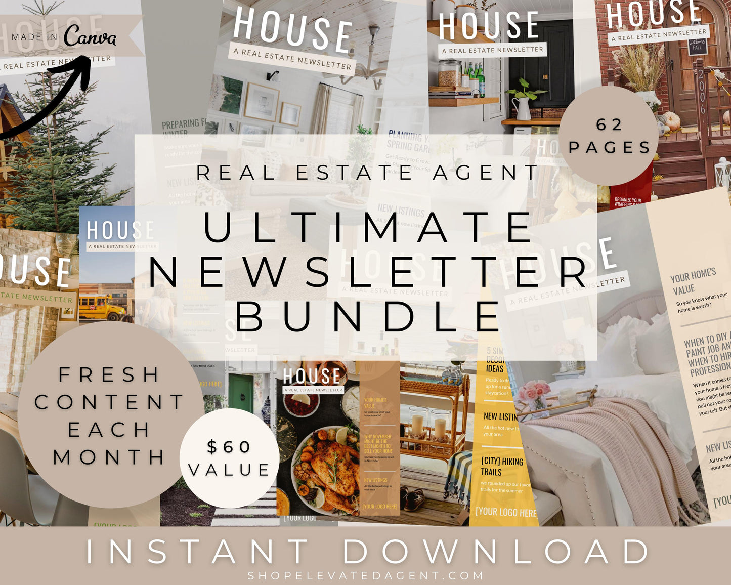 Real Estate Agent Ultimate Newsletter Bundle - 12 Monthly Realtor Newsletter Templates - Instant Download Made in Canva